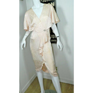 bb Collections Dress Size Small Pink Peach Satin Floral Jacquard Vintage‎ 80s